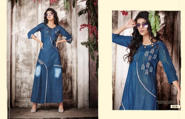 kajree kayara long denim with work gown style kurtis edition